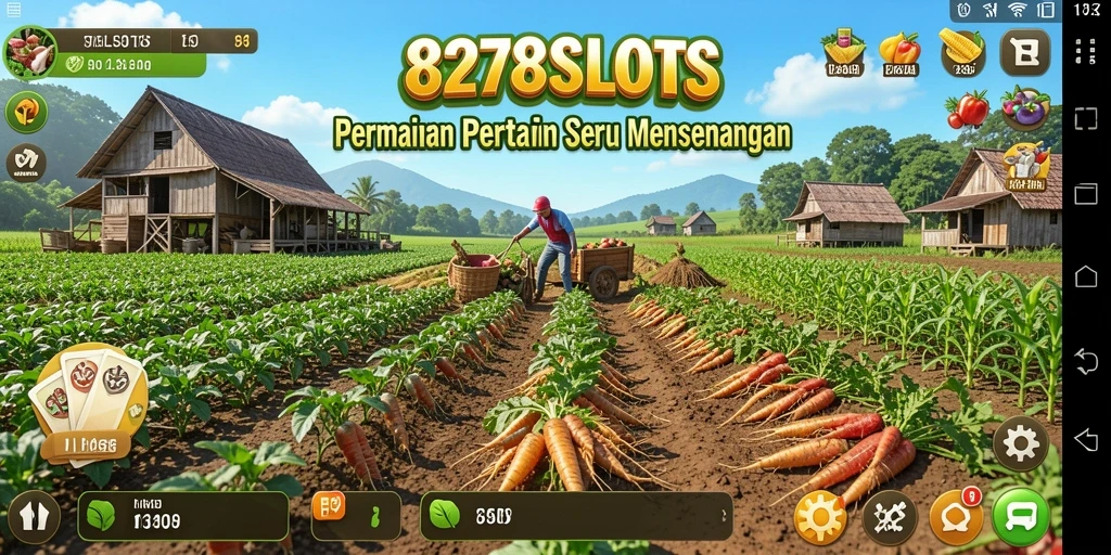 Screenshot gameplay 8278SLOTS dengan aktivitas bertani yang seru.