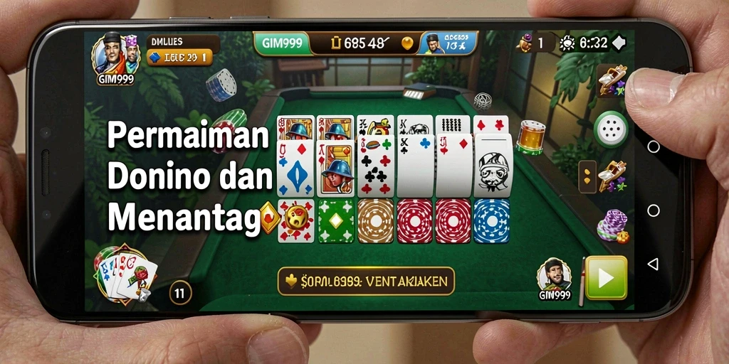 Tampilan gameplay GIM999 dengan suasana domino yang menegangkan.