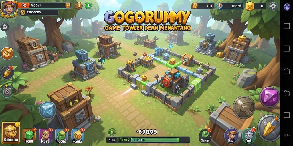 Screenshot gameplay dari GOGORUMMY menampilkan aksi menantang dalam Tower Defense.