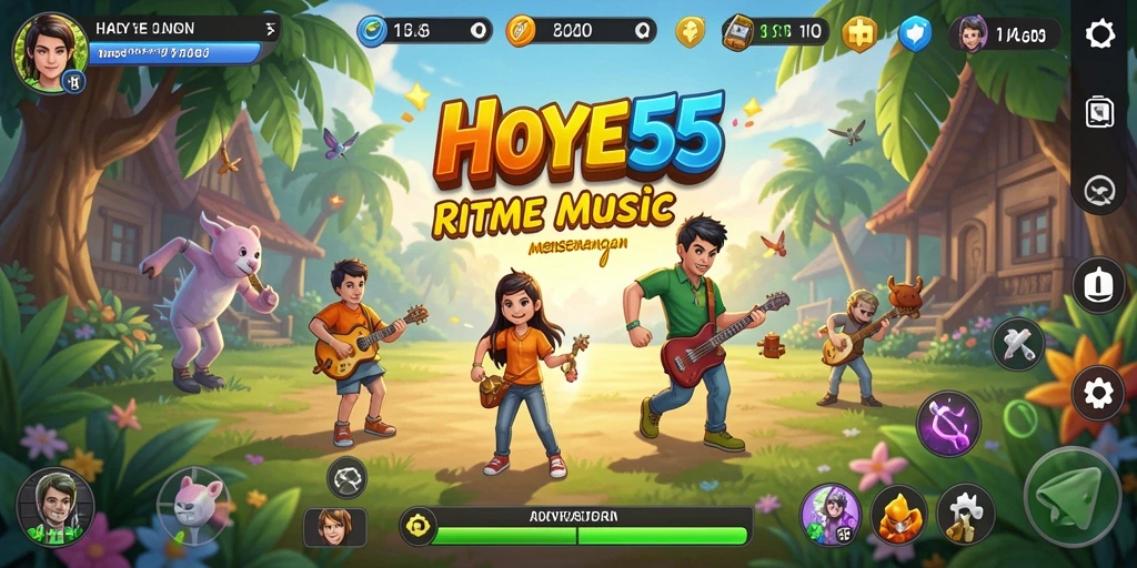 Tampilkan gameplay HOYE55 dengan berbagai lagu interaktif.