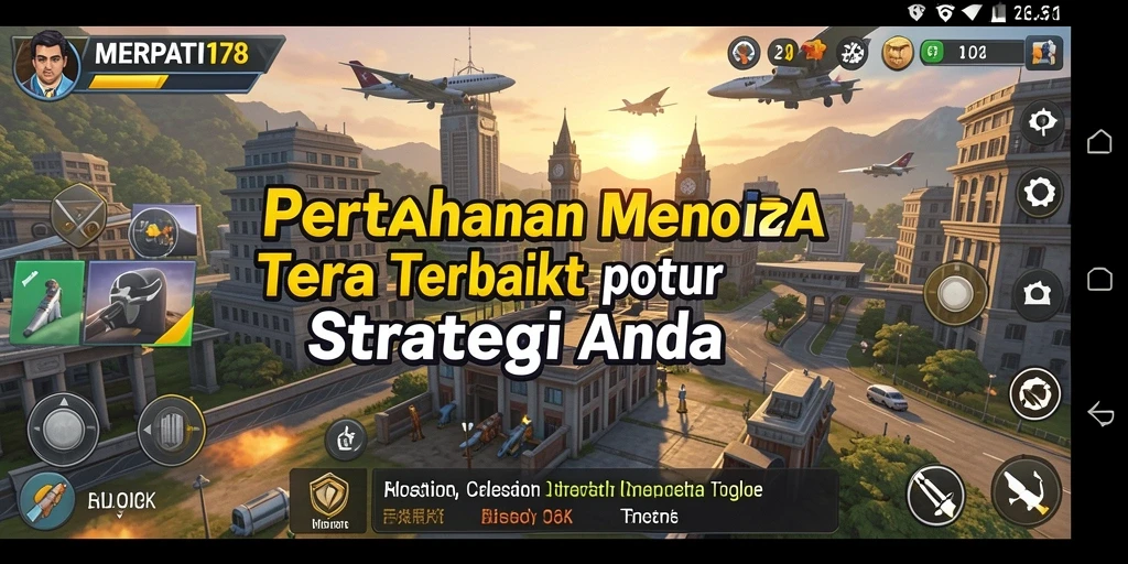 Tampilan gameplay mendebarkan dengan menara dan musuh di MERPATI178.