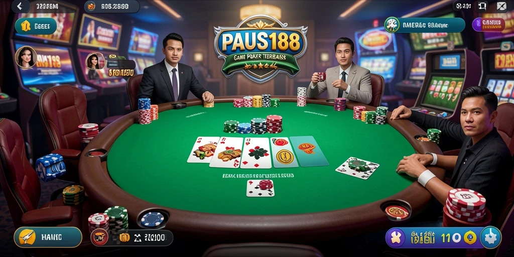 Screenshot PAUS188 menampilkan pemain dalam pertandingan poker yang seru.