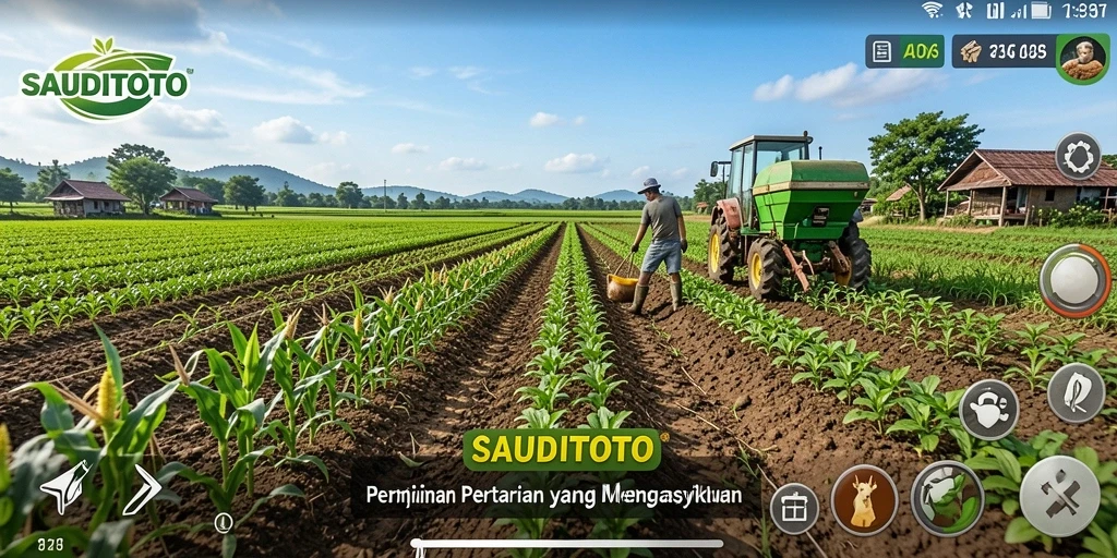 Tampilan gameplay SAUDITOTO yang menarik dengan pertanian yang subur.