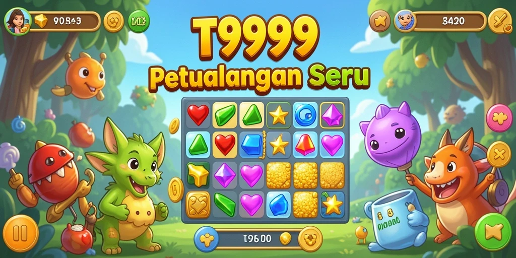 Tampilan permainan T9999 yang penuh warna dan menarik di level Match-3.