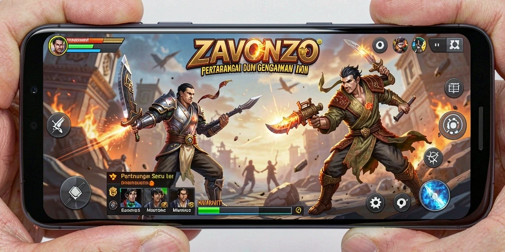 Screenshot utama ZAVONZO menampilkan aksi pertarungan yang mendebarkan.
